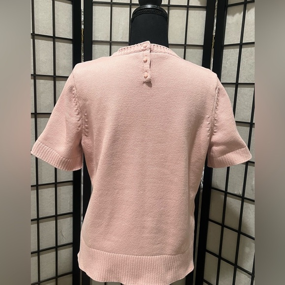 Talbots Light Pink CREWNECK SHORT SLEEVE OPEN STITCH SWEATER, MOMCORE, SIZE M. - Picture 8 of 9